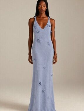 Light Blue Floral Knit Maxi Dress | Size Medium | Like New